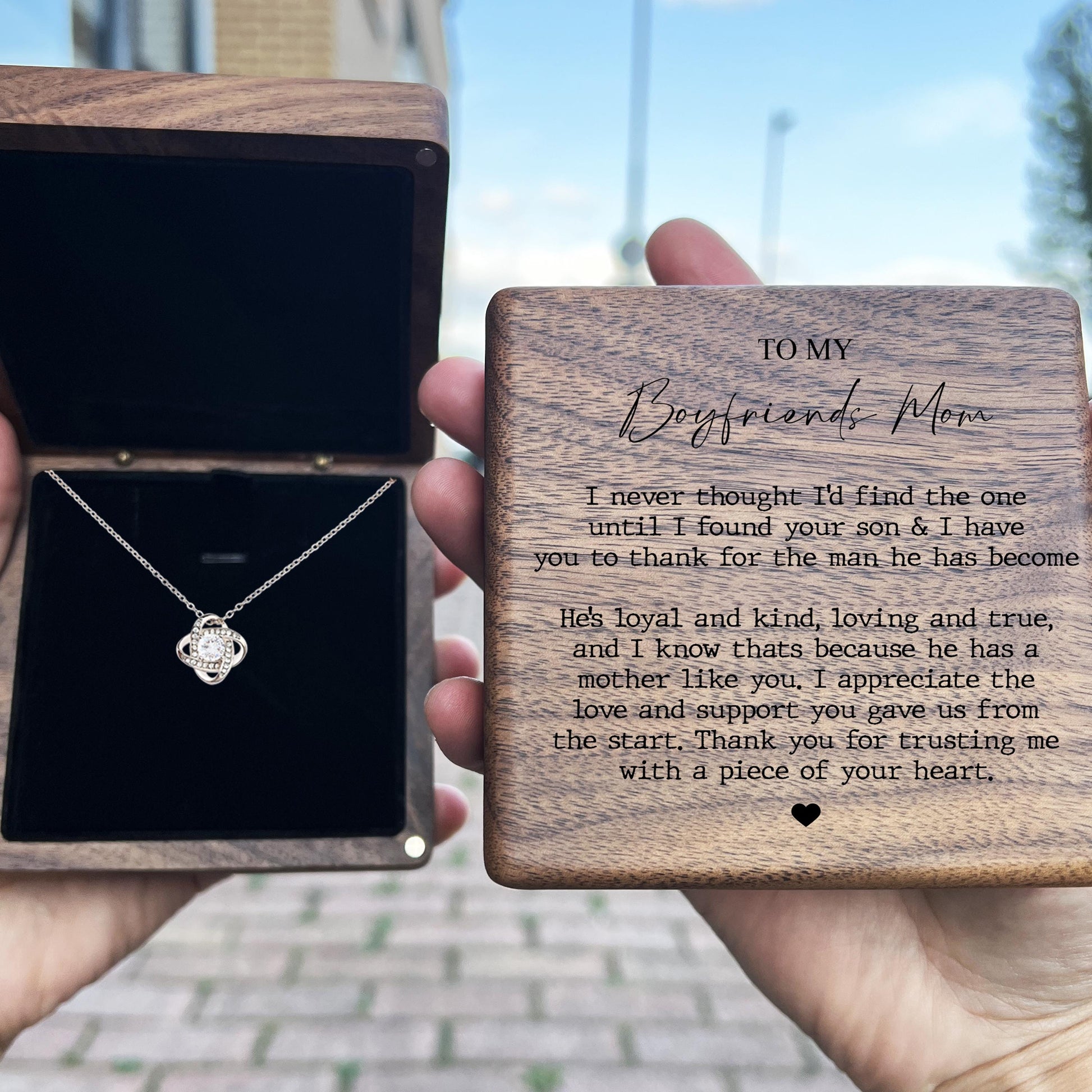 Gift from Girlfriend to Boyfriend’s Mother – “Never Thought” Necklace & Box