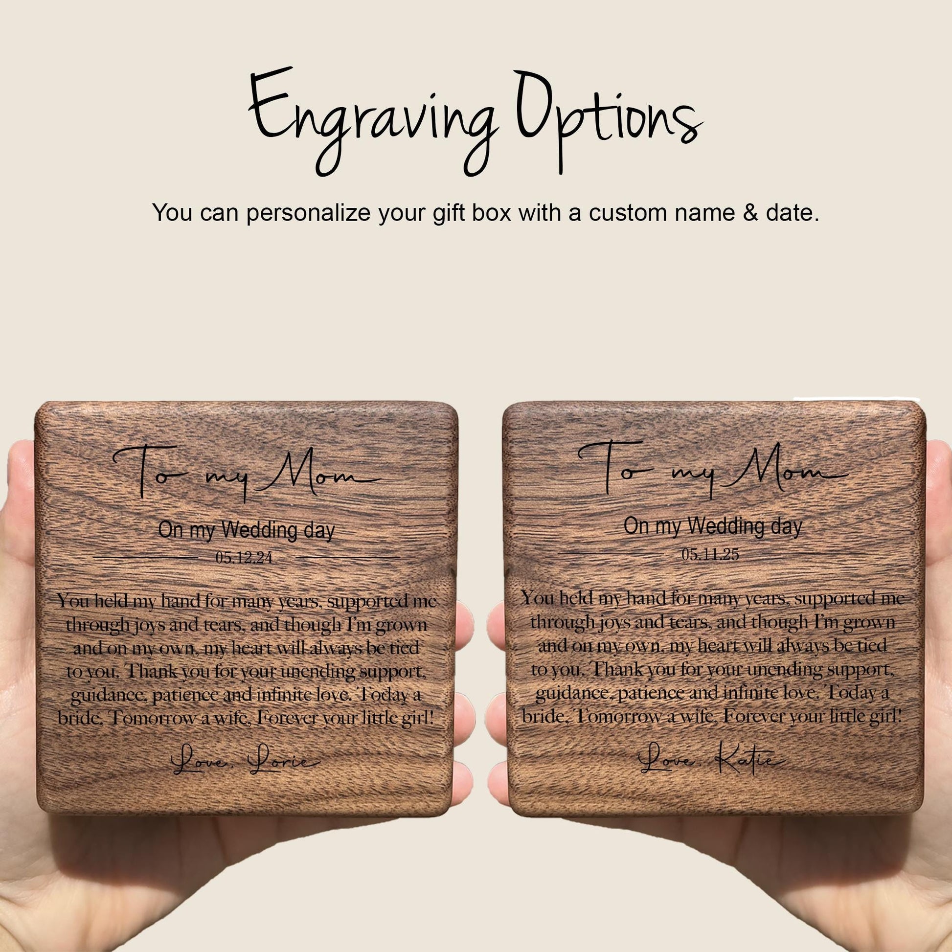 Personalized Wedding Day Gift from Daughter to Mother – “To My Mom on My Wedding Day” Necklace & Engraved Box