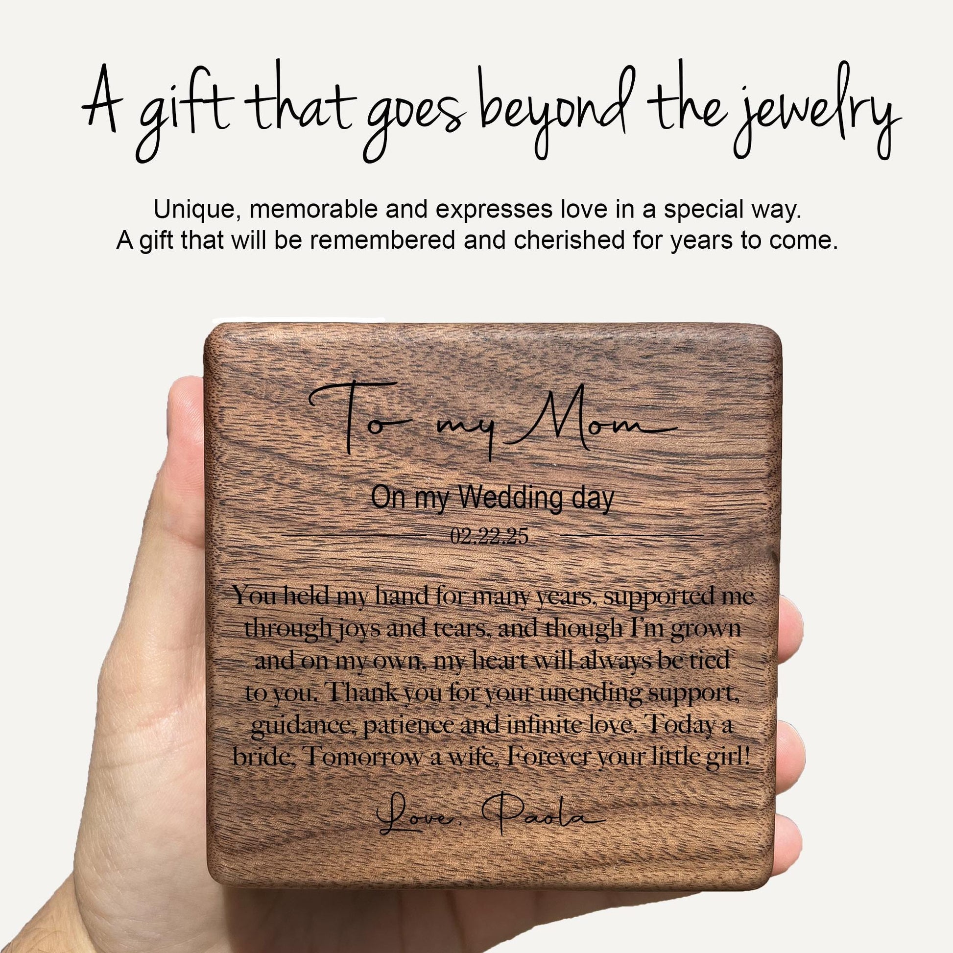 Personalized Wedding Day Gift from Daughter to Mother – “To My Mom on My Wedding Day” Necklace & Engraved Box