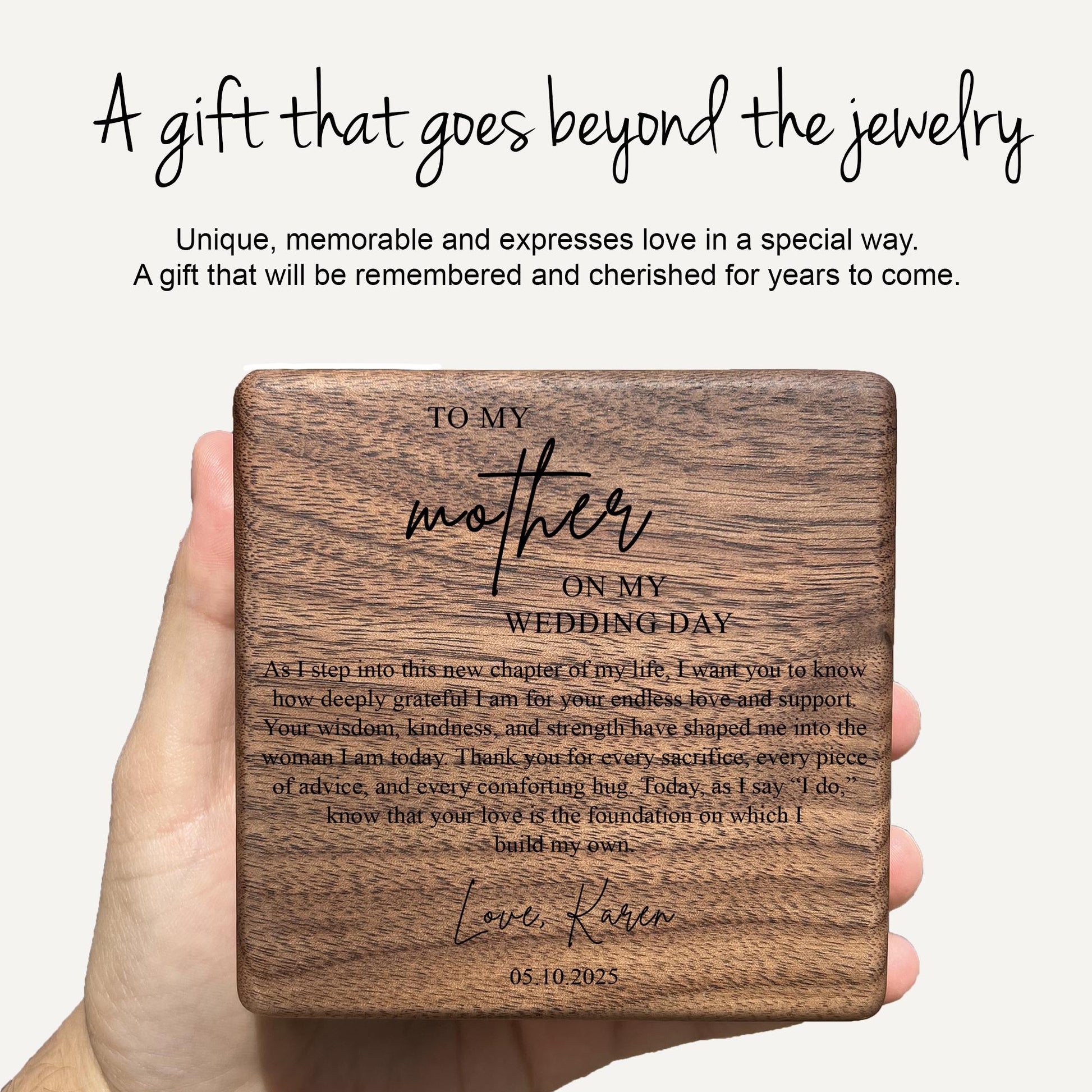 Personalized Wedding Day Gift from Daughter to Mother – “New Chapter” Necklace & Engraved Box