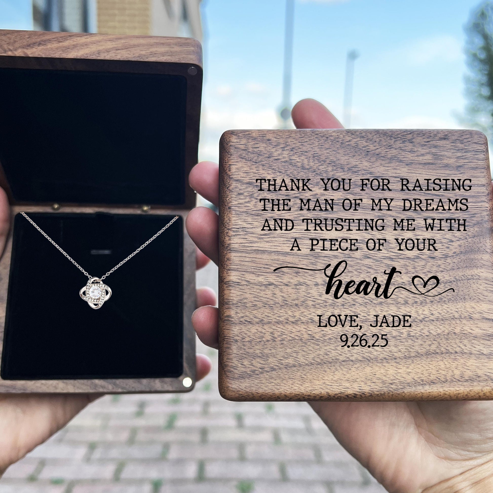 Wedding Day Gift from Bride to Mother of the Groom – “Trusting Me” Necklace & Engraved Box