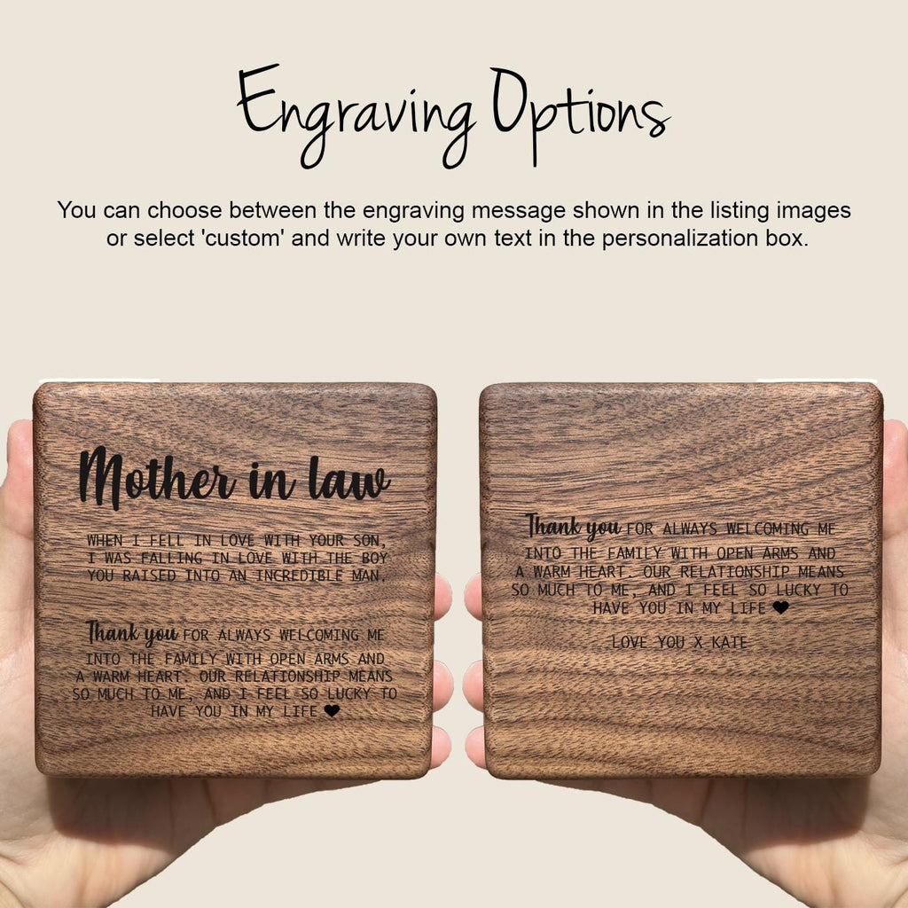 Mother in law gift wedding gift for stepmother mom mama bonus mom wooden gift box set necklace thank you mom in law jewelry complete gift